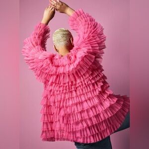 Betsey Johnson x Torrid Pink Mesh Ruffle Tiered Kimono